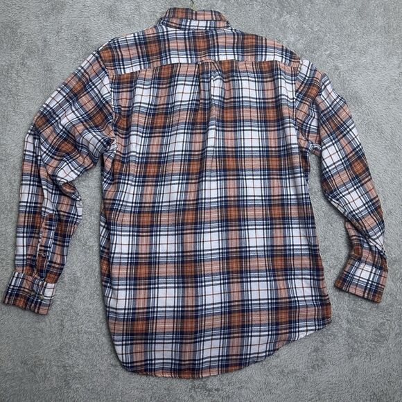 IZOD Mens Large Plaid Flannel Shirt Button Down Blue Orange Cotton Blend Pre-Own - Picture 12 of 12